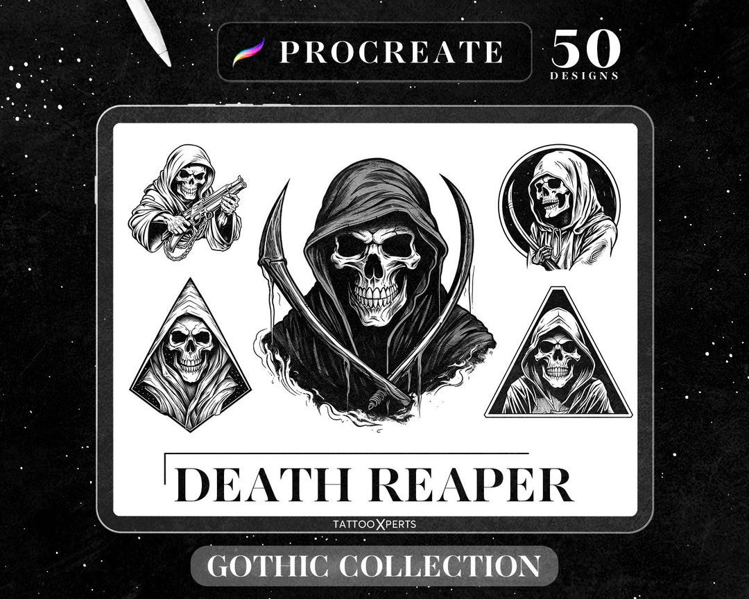 100 Death Reaper Designs INSTANT DOWNLOAD Gothic Stamps Procreate ...