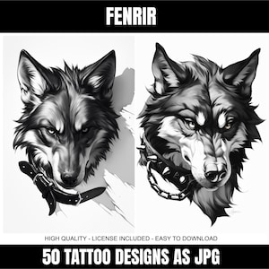 Fenrir Wolf Tattoo Set | 50 High-Quality JPG Images | Fierce Fenrir Designs | Digital Download