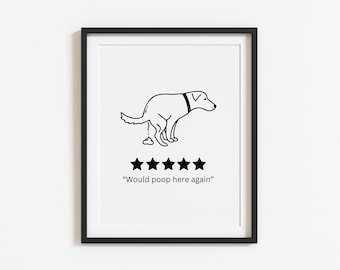 Would Poop Here Again Print, Funny Bathroom Sign, Bathroom Wall Decor, Funny Dog Art Print, Dog Mom Print, Dog Wall Art Digital Download
