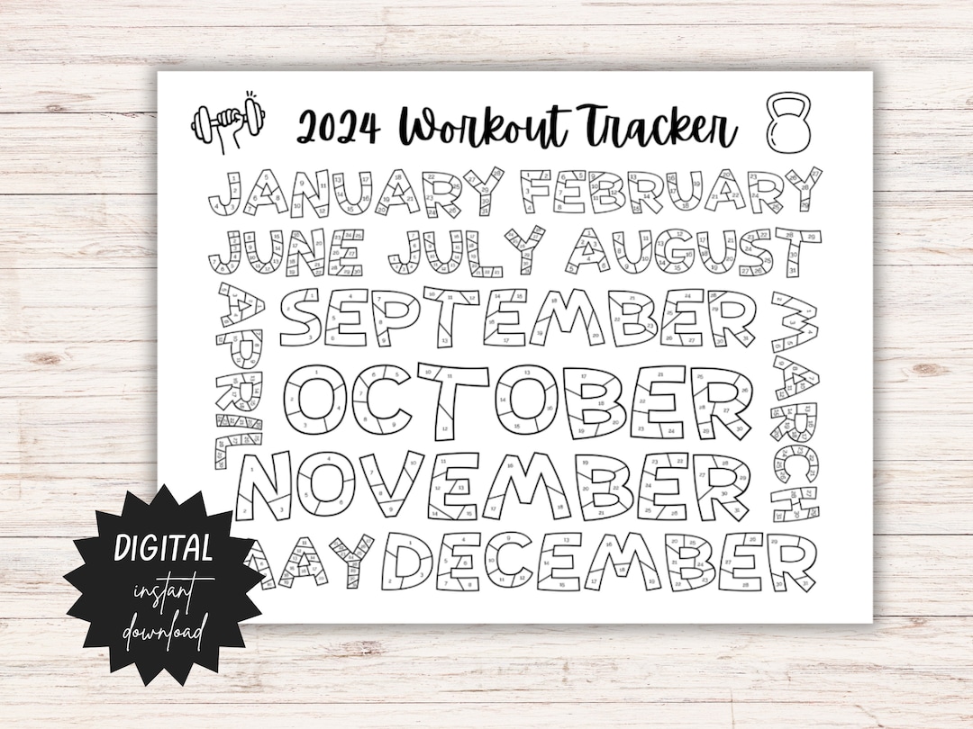 2024 Workout Tracker Coloring Page Printable, Fitness Tracker Coloring