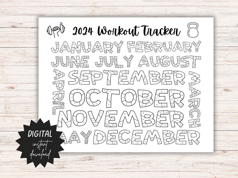 2024 Workout Tracker Coloring Page Printable, Fitness Tracker Coloring