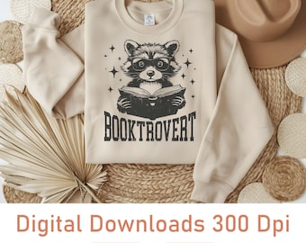Mapache Booktrovert SVG PNG: Regalo divertido para amantes de los libros (Descarga digital)