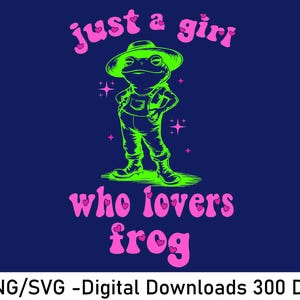 カエルが大好きな女の子 PNG/SVG、かわいいカエル、ピンク、昇華、クリップアート、即時ダウンロード、デジタルダウンロード、T シャツ デザイン。