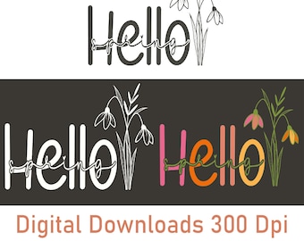 Hello Spring Floral Design: SVG, PNG (Digital Download)