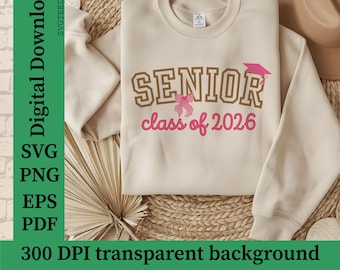 Senior 2026 SVG: Pink Schleife Kokette, Abschluss-Shirt Design (Digitaler Download)