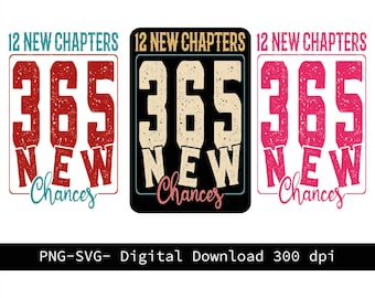 New Year PNG SVG, 12 New Chapters Design (Digital Download)