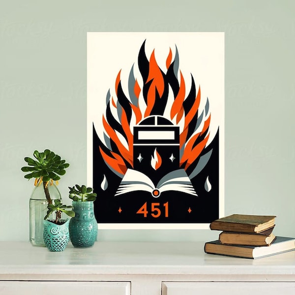Fahrenheit 451 Minimalist Downloadable Digital Print - Classic Books Literary Art Collectible