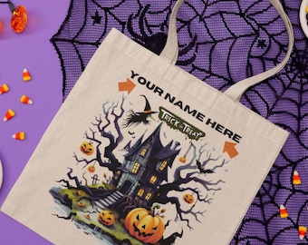 Custom Trick or Treat Bag, Kids Personalized Halloween Bucket, Custom Candy Basket, Candy Bag with Name, Halloween Tote