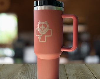Tumbler 40oz, Nurses 40oz Tumbler, Cute Cup, Tumbler with Lid n Straw, Stethoscope Tumbler