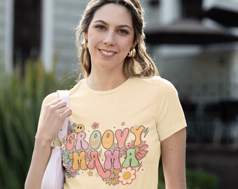 Groovy Mama-t-shirt uniseks jersey - schattig groovy ontwerp, shirt hippie moeder, retro grafisch T-shirt, boho Moederdagcadeau, vintage stijl T-shirt