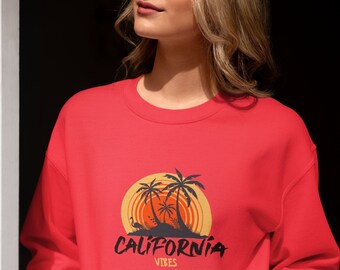Sudadera con estampado de puesta de sol californiana y palmeras, con aires de la costa oeste.