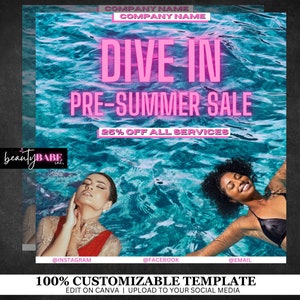 Summer Sale, Social Media flyer, Summer Specials, Instagram flyer, Canva Template, Lash, Nails, Hair, Skin,  Premade, Makeup, Braids, Beauty