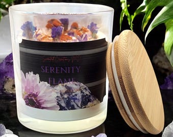 Candela Serenity Flame, Candela all'ametista, Candela al quarzo trasparente, Guarigione emotiva, Fatta a mano, Pace, Candela viola, Candela di cristallo, Salvia / 227 g