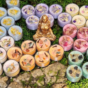 Crystals & Herbs Intention Tealight Candles, Aromatherapy Candles, Scented Soy Tealights, Crystal Candles, Candle Gift Sets