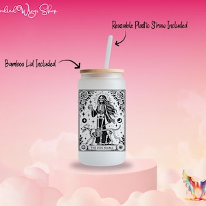 Taza de Vidrio con Carta del Tarot de Mamá Perro Gótica Mujer Esquelética con Perros Taza Única de Café Estética Oscura Sarcástica