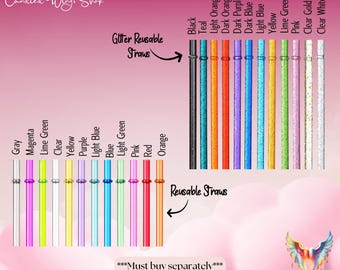 Glitter 20oz Skinny Tumbler Reusable Straw 10.5" Long Tritan Hard Plastic Straws Colors Translucent