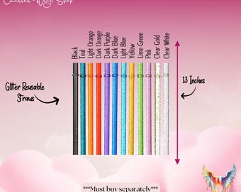 Glitter 40oz 30oz Tumbler Reusable Straw 12.5" Long Tritan Hard Plastic Straws Colors Translucent