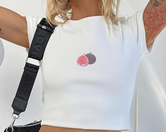 Coquette Fig Cropped Baby Tee T-Shirt Vintage Retro Women’s Crop Tshirt Graphic Fruit Shirt Aesthetic Fruit Shirt Y2K Tee Fig Graphic Top