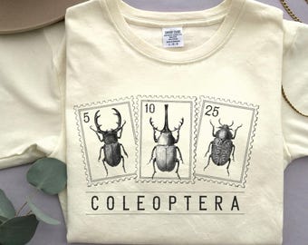 Beetle Shirt, Comfort Colors Insect Stamp Tee, Vintage Entomology Bug Lover Gift, Dark Academia Naturalist T-Shirt