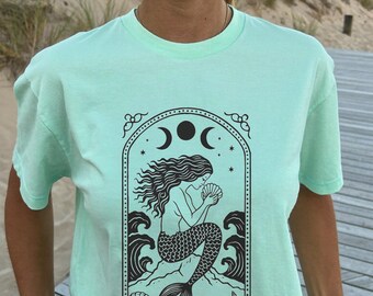 The Mermaid Tarot Card Shirt, Comfort Colors Tee, Witchy Mermaidcore Tshirt, Celestial Siren Beach Shirt, Coquette Ocean Lover Gift