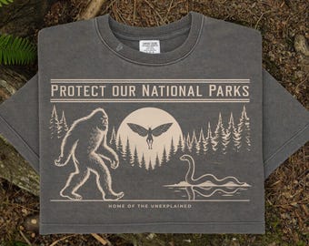 Protect Our National Parks Shirt, Comfort Colors Cryptid Tee, Bigfoot Mothman Nessie, Vintage Naturalist Camping Hiking Nature Lover Gift