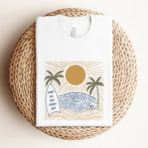 Surf All Day Skeleton Beach Shirt, Boho Surfing Tee, Surfer Life Top, Skeleton Waves Shirt, Surf&#39;s Up Shirt, Surf Rider Shirt