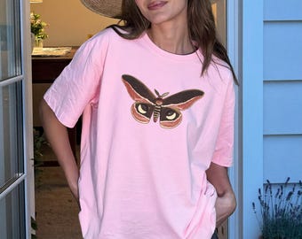 Moth Shirt, Comfort Colors® Cecropia Moth Tee, Vintage Nature Insect T Shirt, Cottagecore Entomology Gift, Oversized Bug Lover Tshirt