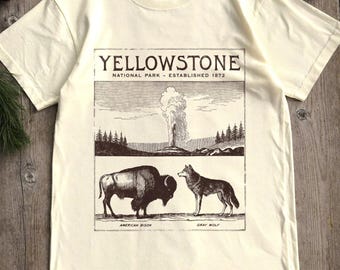 Yellowstone National Park Shirt, Comfort Colors Naturalist Plate Tee, Bison Wolf Old Faithful, Retro Hiking Camping Nature Lover Gift