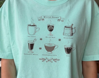 Winter Drinks Shirt, Comfort Colors Cozy Season Tee, Hot Cocoa Shirt, Mulled Wine Tee, Spiced Cider Shirt, Christmas Cafe Gift for Her