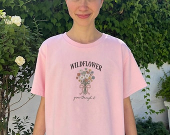 Wildflower Shirt, Comfort Colors Tee, Grow Through It, Cottagecore Botanical Floral Tee, Boho Gift for Her, Nature Wildflower Tshirt