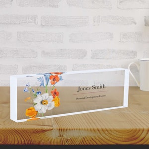 Custom Desk Name Plate, Flower Name Plate, Personalized Sign, Acrylic Name Plate, Office Decor, Handmade Gift, Gift for Sister, Gift for Her