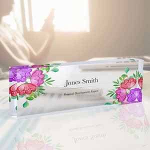 Flower Office Sign, Personalized Sign Plaque, Executive Acrylic Name Plate, Desk Name Plate, Office Name Plate, Office Gift, Name Sign