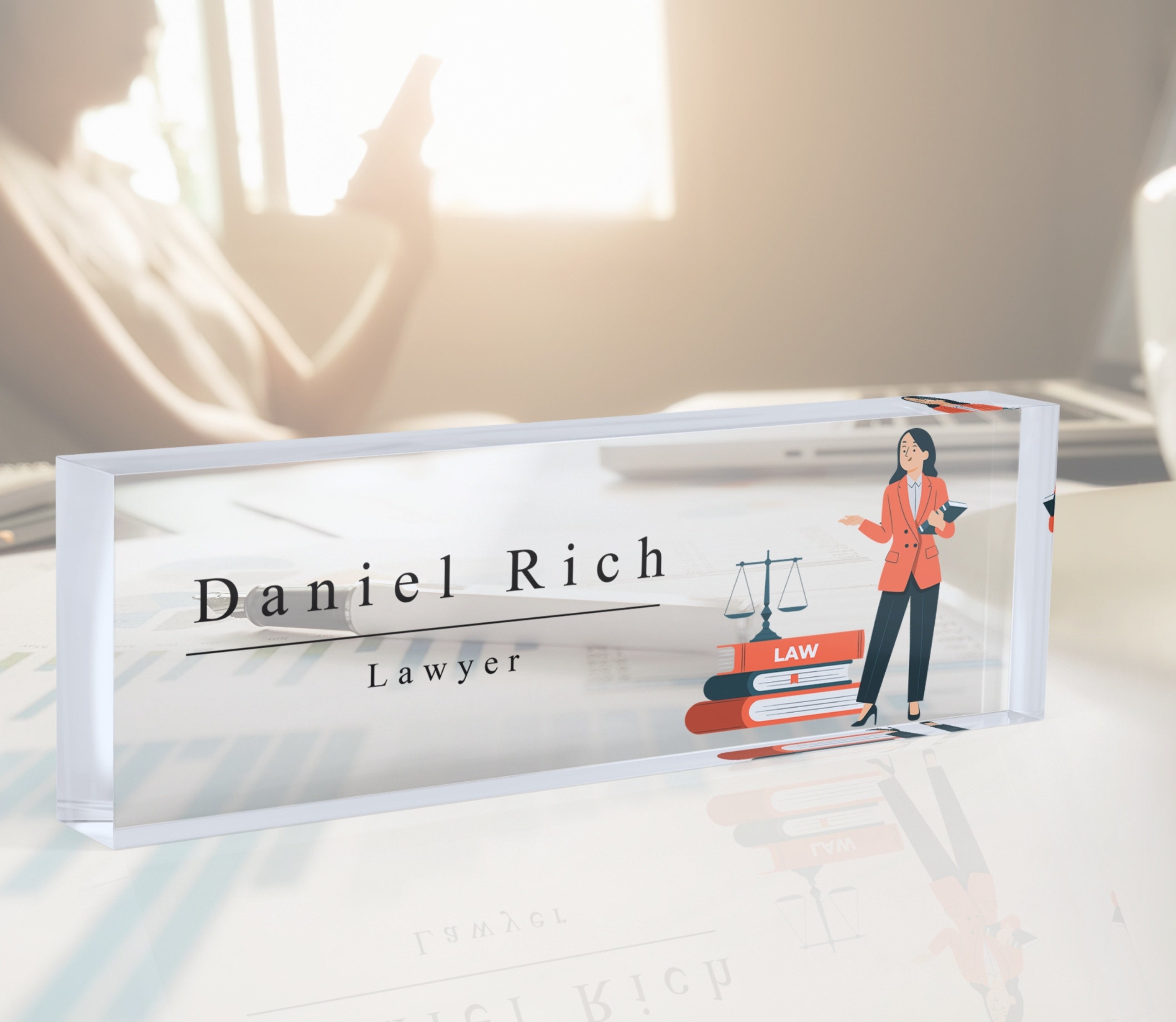 Lawyer Desk Name Plate, Attorney Glass Office Name Plate, Personalized Sing, Office Decor, Gift