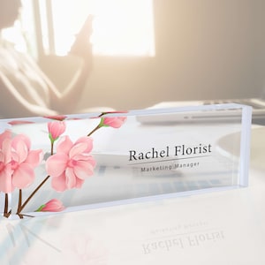 Plaque fleur pour bureau, Plaque acrylique, Plaque nom de bureau personnalisée, Cadeaux personnalisés, Décoration de bureau, Cadeau pour professeur, Cadeau de remise des diplômes