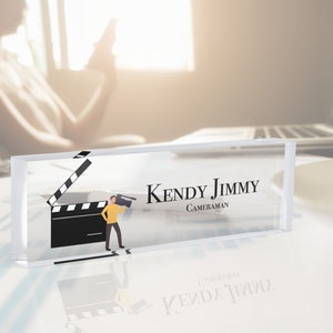 Cameraman Desk Name Plate, Acrylic Desk Name Plate, Personalized Sign, Gift for Cameraman, Gift for Him, Graduation Gift , New Job Gifts