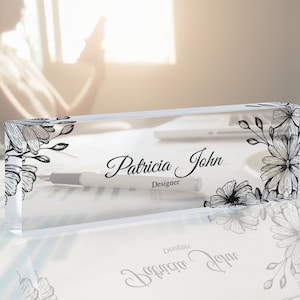 Flower Desk Name Plate, Acrylic Name Plate, Custom Name Plate, Personalized Sign, Office Gift, Graduation Gift, New Job Gift, Gift for Her
