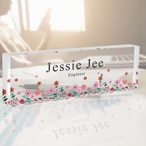 Mixed Floral Design Name Plate, Acrylic Flower Name Plate, Custom Office Decor, Personalized Sign, Gift for Secreatery, Gift for Teacher