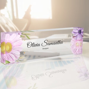 Desk Name Plate, Flower Name Plate, Acrylic Name Plate, Personalized Sign, Office Decor, Gift for Girlfriend, Gift for Teacher, Gift for Her