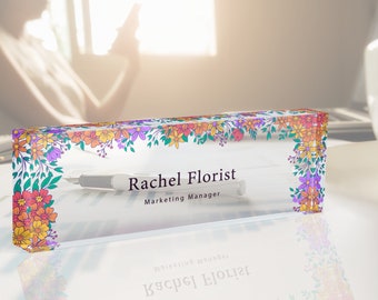 Personalized Flower Name Plate, Custom Desk Name Plate, Office Decor, Acrylic Name Plate, Gift for Friends, Promotion Gift, Secreatery Gift