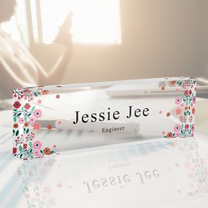 Flower Desk Name Plate, Acrylic Name Plate, Custom Sign, Office Decor, Name Plate for Desk, Gift for Boss, Graduation Gift, New Office Gift