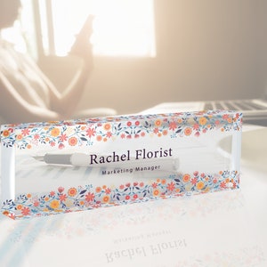 Flower Desk Name Plate, Personalized Acrylic Desk Name Sign, Custom Office Decor, Name Sign, New Job Gift, Graduation Gift, Gift for Teacher