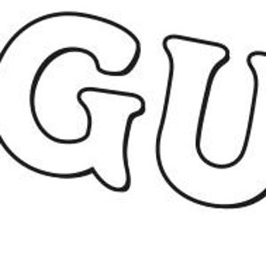 Könnte beinhalten: Schwarzweißes Logo für Pickguard.co.uk, eine Website, die Gitarrenteile verkauft.