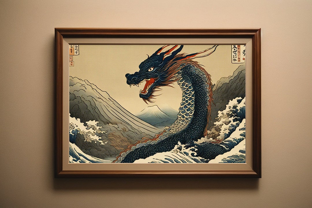 Vintage Japanese Style Water Dragon Poster Wall Art Anime Decor Ukiyo-e ...