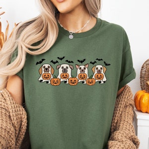 Pet Trick or Treat T-Shirt: Puppy Ghost Halloween Sweatshirt, Dog Mom Oversized Pullover, Trick or Treat Shirt, Halloween Party Sweatshirt