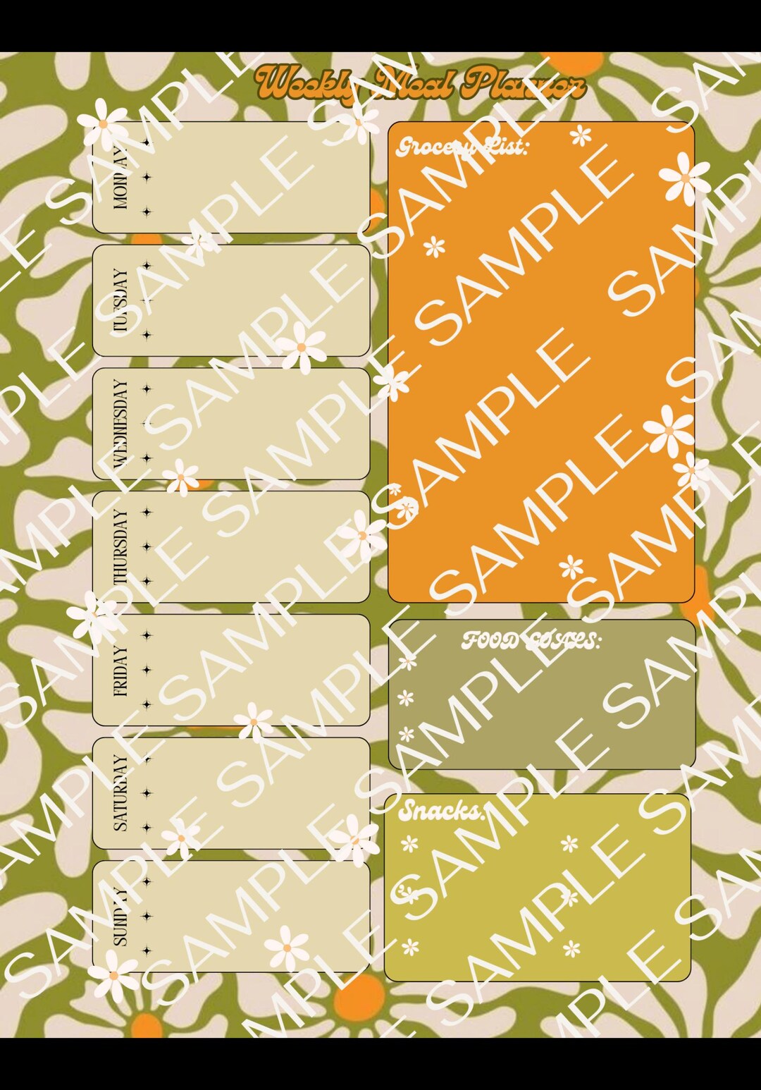 Groovy Daisy Weekly Meal Planner - Etsy