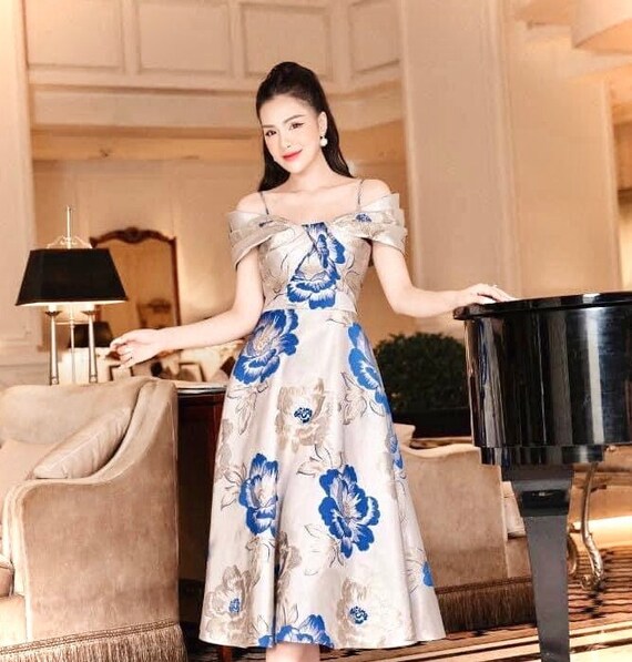 Flowers Dress Cocktail Dresses Blue Flowers Dress Dress for Mom Evening Dress Shower Dresses Mothers of Bride Dress Semi Formal Etsy