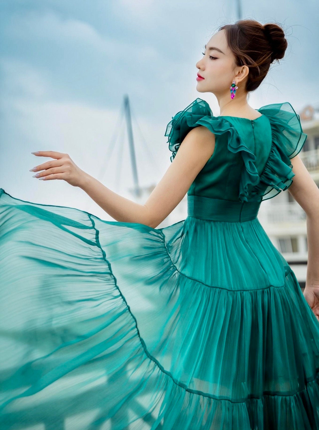 dark green dress jewellery combination Gina
