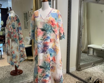 Stella Linen Dress in Cream Floral Rose. Beautiful Flowing Loose- Fitting  Dress.. .floral Linen Dress - Etsy