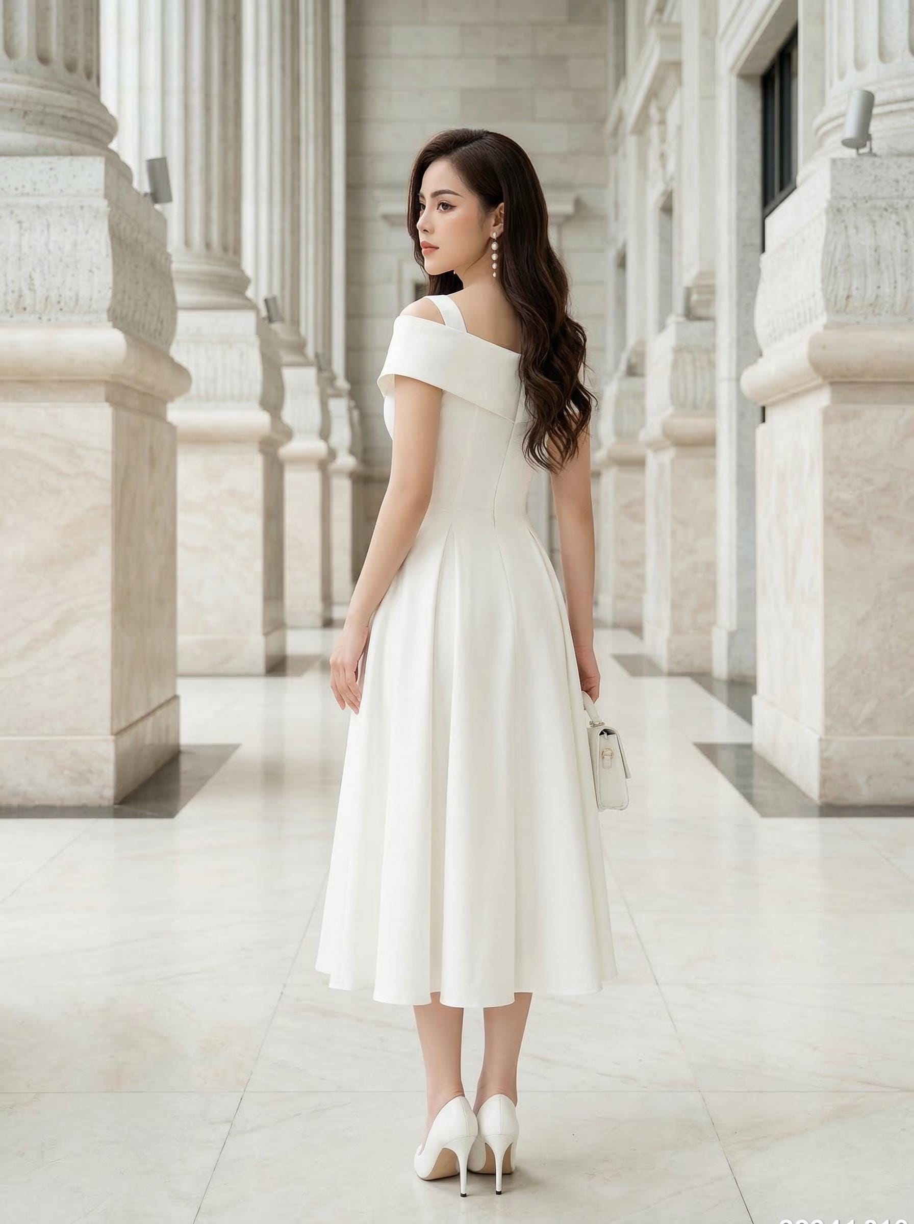 off white formal dress for women Sheer-Bodice Long White Lace Formal Dress