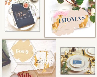 Wedding Custom Clear Acrylic Name Place Cards, Custom Painted Acrylic Name Place Card, Clear or Painted Seating Cards